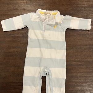 The Beaufort Bonnet Company Blue and White Striped Rugby Footie | 0-3M